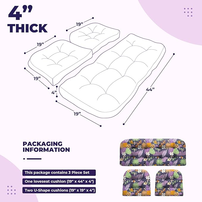 DANGHOOGY Wicker Chair Cushions, Waterproof Outdoor Loveseat Cushions