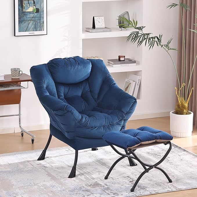 MBOOYOME Lazy Chair with Folding Ottoman, Modern Accent Armchair with Armrests