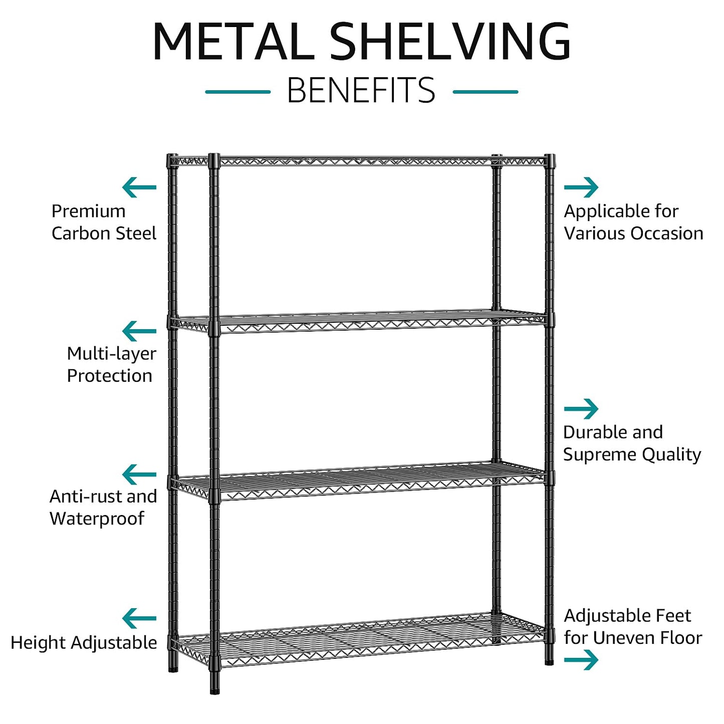 IZEUK 1400 LBS Garage Black Shelving Wide Storage Shelves 4 Tier Adjustable Heavy Duty Metal Wire Rack Standing Shelf Unit for Kitchen Office College Dorm Garage Warehouse 15.8" x 45.8"x 59.4"