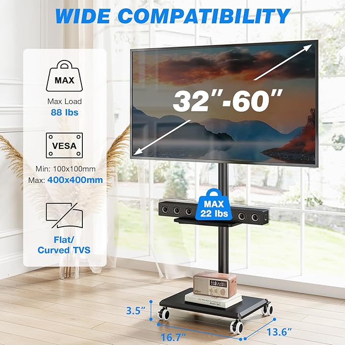 Rfiver Rolling TV Stand with Shelf