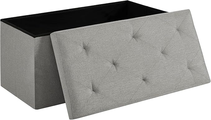 VECELO 30'' Folding Storage Ottoman Bench, Storage Chest, Linen Fabric Foot