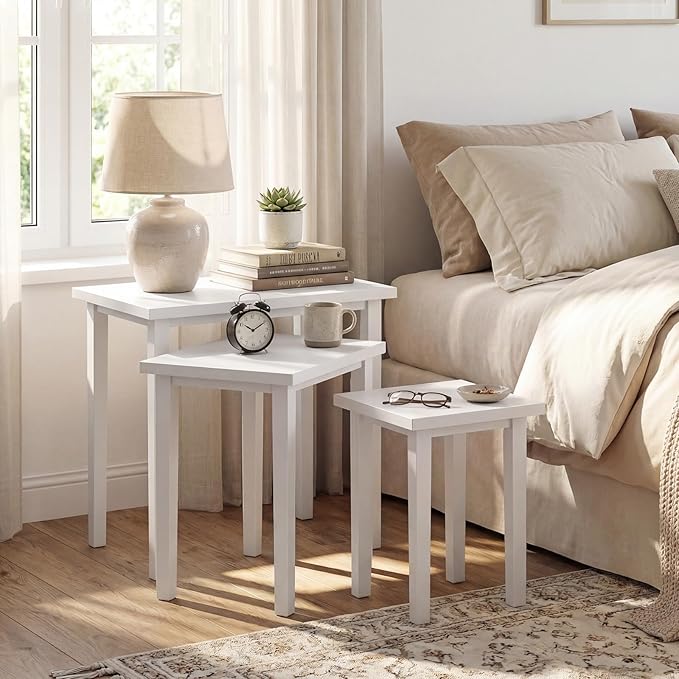 Giantex Nesting Tables Set of 3, Farmhouse Stacking Side Table