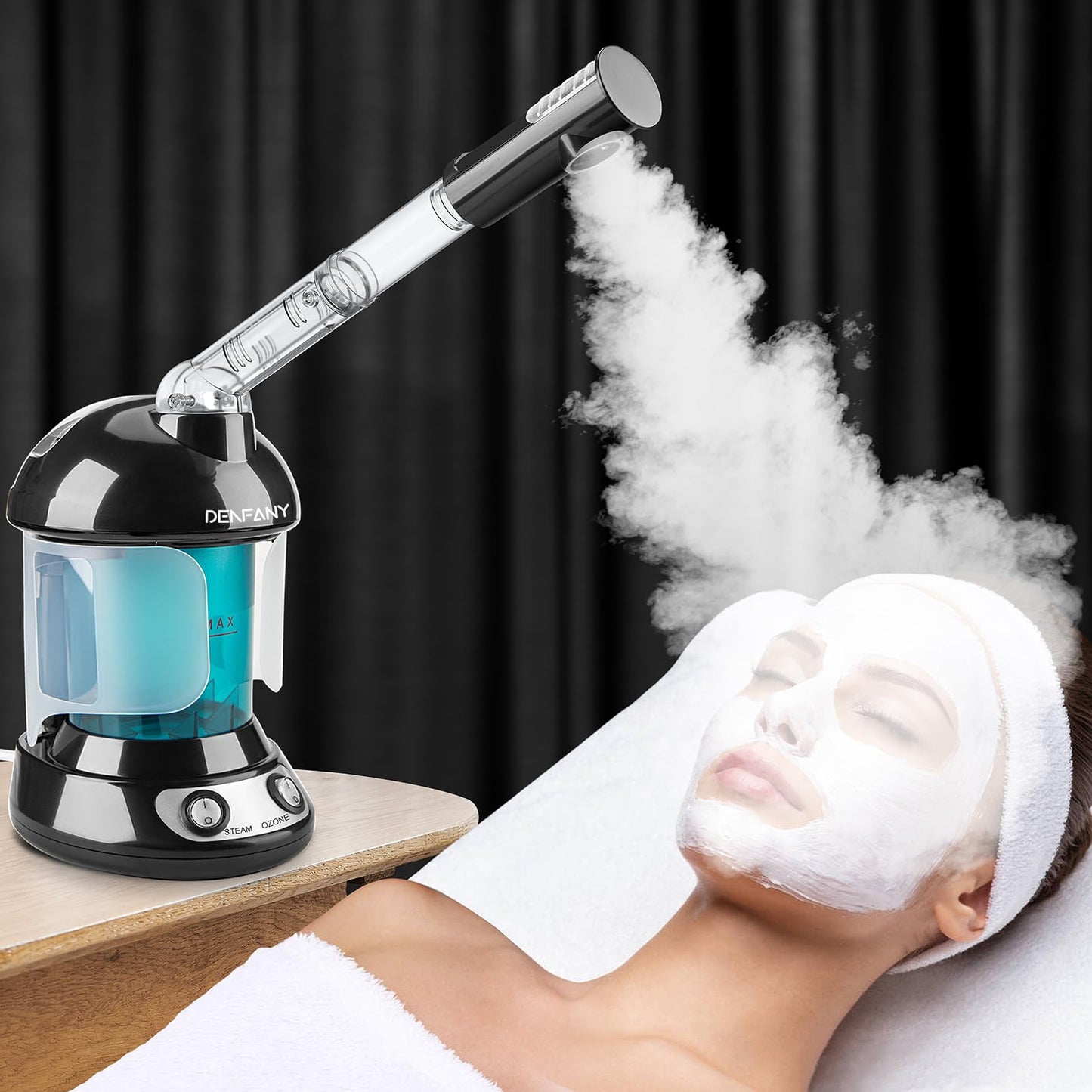 Facial Steamer - DENFANY Nano Ionic Face Steamer with Extendable 360° Rotating Arm - Portable Facial Steamer for Personal Care at Home or Salon (Blue)