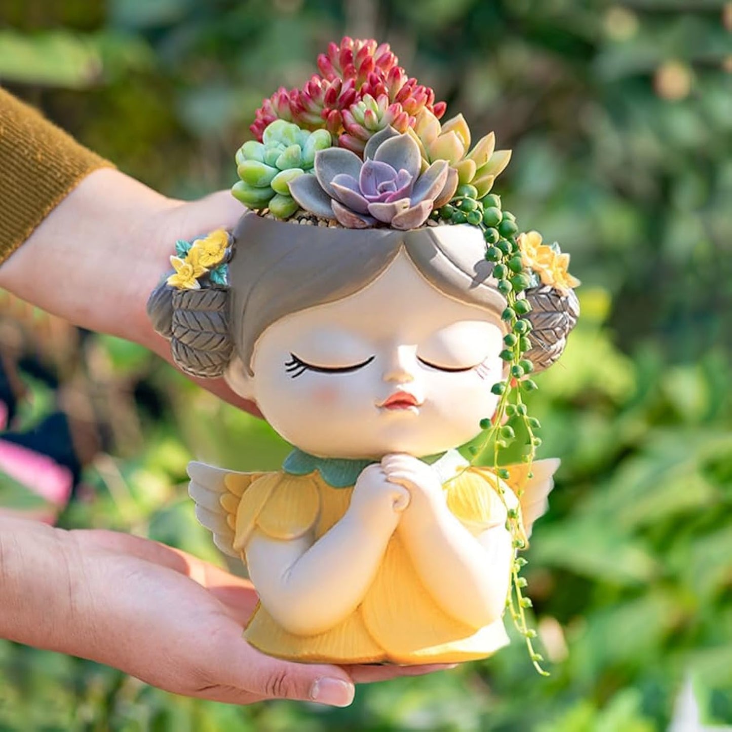 Adorable Large Angel Girl face Planter Cute Big Succulent Pot with Drainage Hole Lady Head Planter Farmhouse Resin Flower Pot Decorative vase for Indoor and Outdoor Plants Gifts
