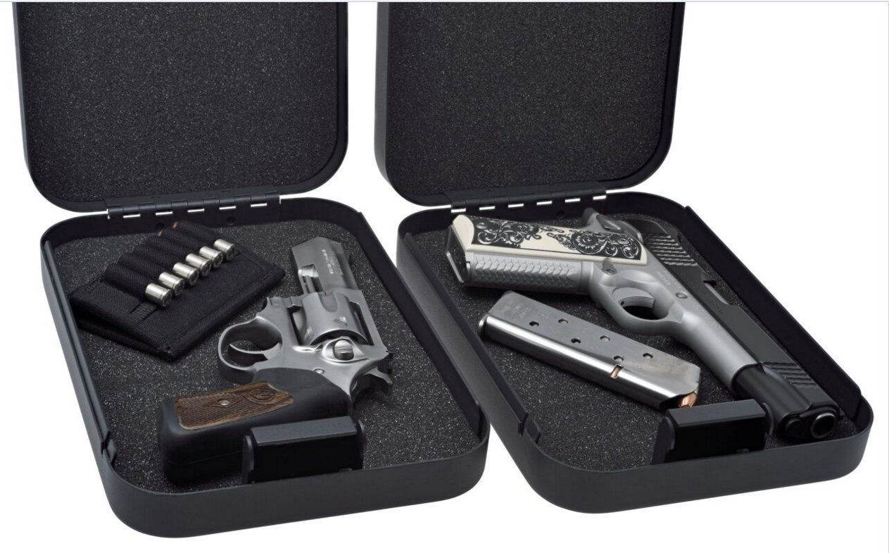 SnapSafe Portable Lock Box for Guns and Valuables, 2 Pack - Includes 2 Lock Boxes (Keyed Alike), 4 Keys, Patented Security Cable - An Ideal Car Gun Safe, TSA Gun Case - XL, Black, 10 x 7 x 2 Inches