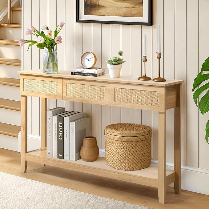 Karl home Console Table, Rattan Entryway Table