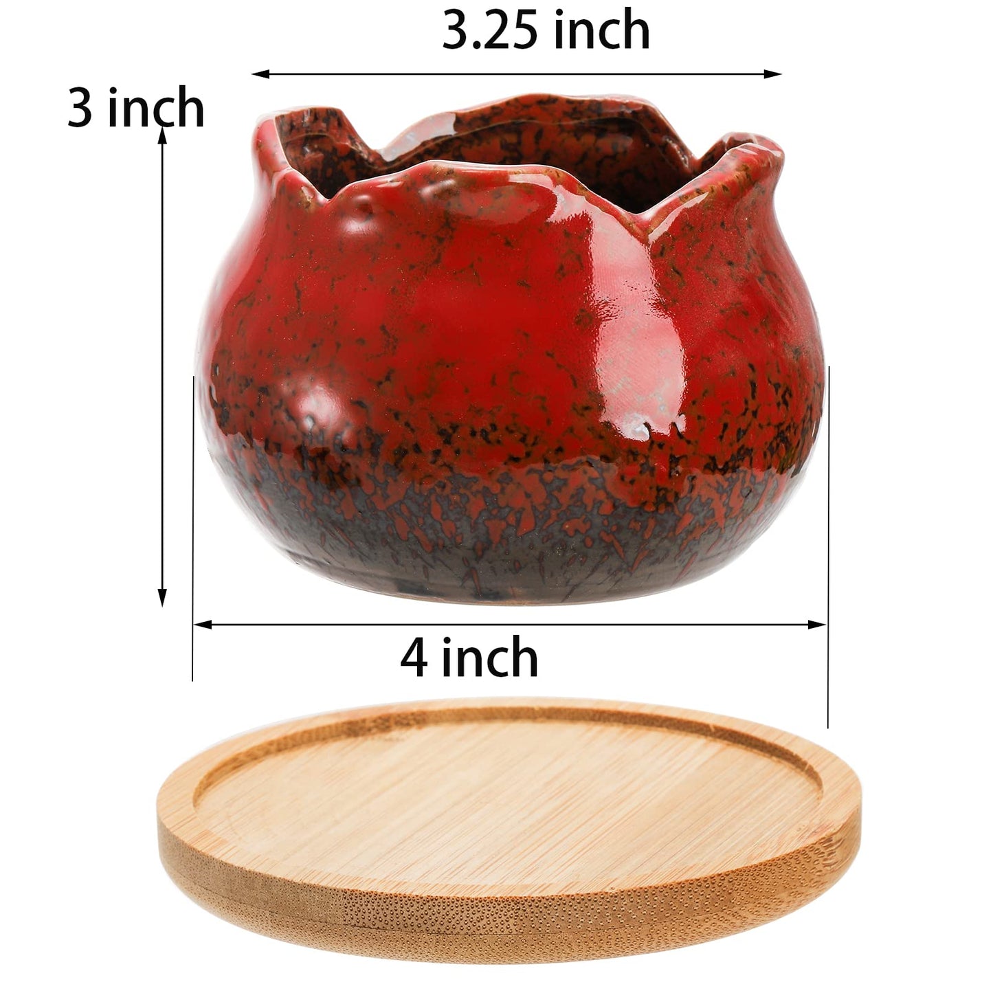 TOPZEA Set of 6 Succulent Plant Pots, 4 Inch Glazed Ceramic Pots with Drainage and Saucer, Mini Bonsai Planter Small Flower Pots for Indoor Outdoor Use