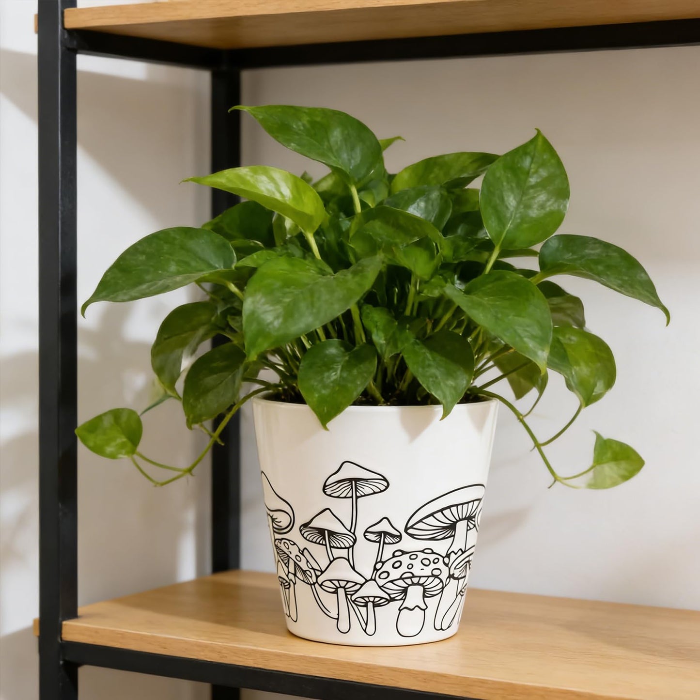 Mushroom Planter，5.5in Unique Ceramic Flower Pot with Permeable Tray，Large Caliber Indoor Flowerpot with Mushroom Relief Sculpture，Creative Planters for Housewarming Gifts and Home Decor (2 piece)