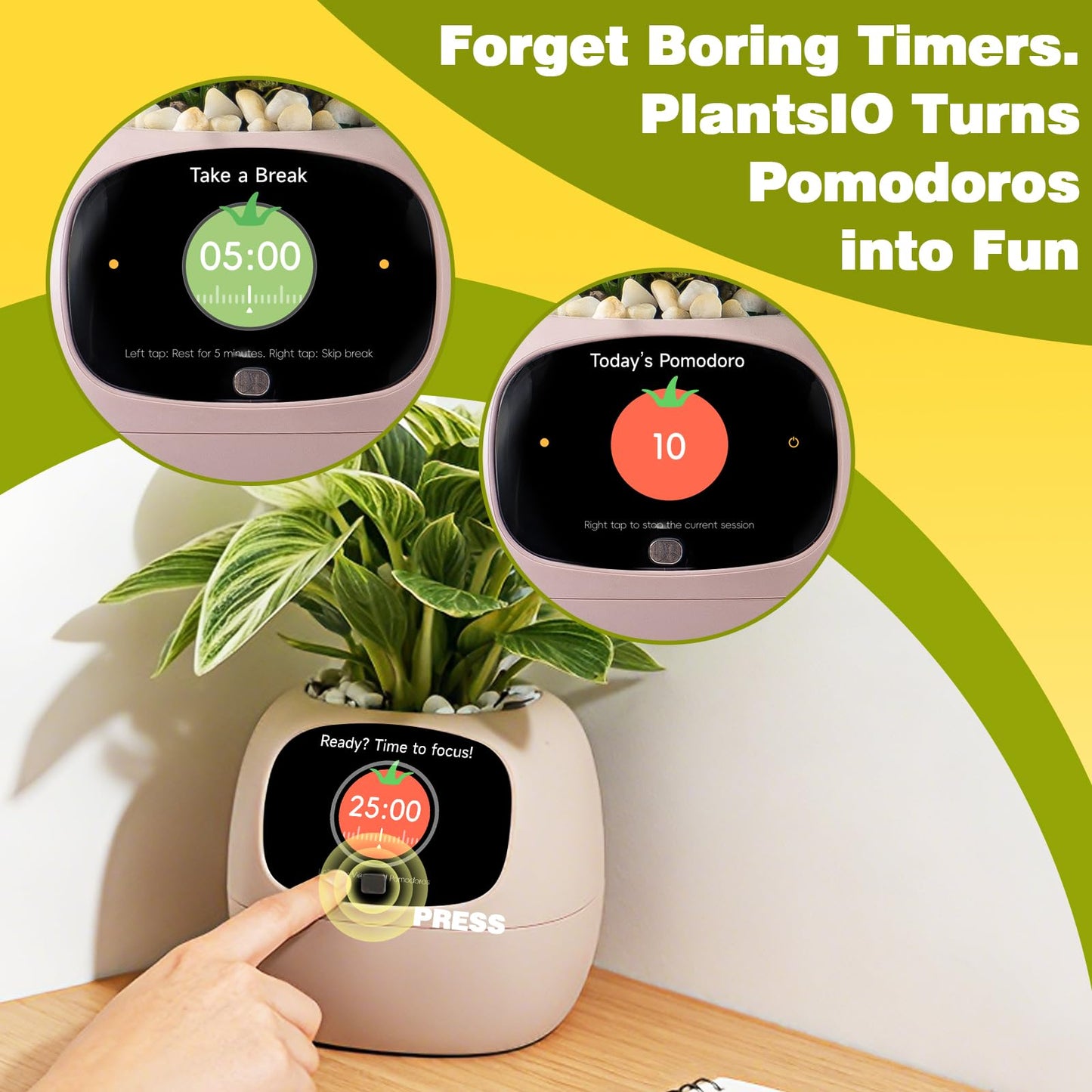 Smart Plant Pot with Visual Display – Soil Moisture, Water Level, Light & Battery Monitor, 80ml Self-Watering Reservoir, Supports 100+ Plants, Pomodoro Timer, Clock & Calendar-Pink