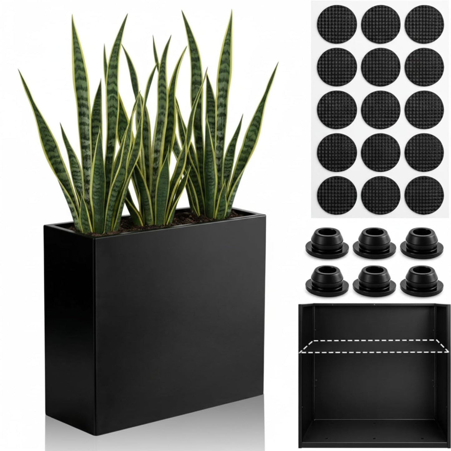 Novabright Deep Metal Planter Box 12" L x 4.5" W x 10" H - Rectangular Indoor Planter Box for Window Outdoor Railing Balcony, Removable Insert Shelf & Drainage Holes for Deep Root Plants Flowers