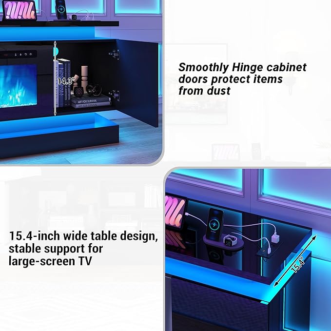 chartustriable 81IN LED TV Stands w/50 inch Fireplace Power Outlet