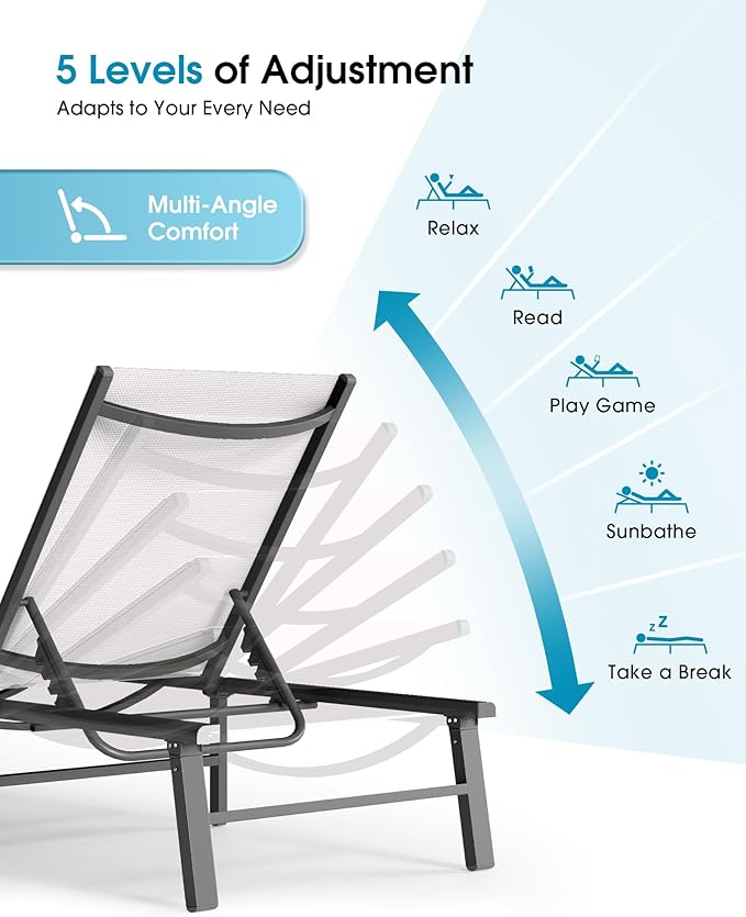 Ciokea Foldable Outdoor Lounge Chair, No Assembly Patio Chaise Lounge Outdoor
