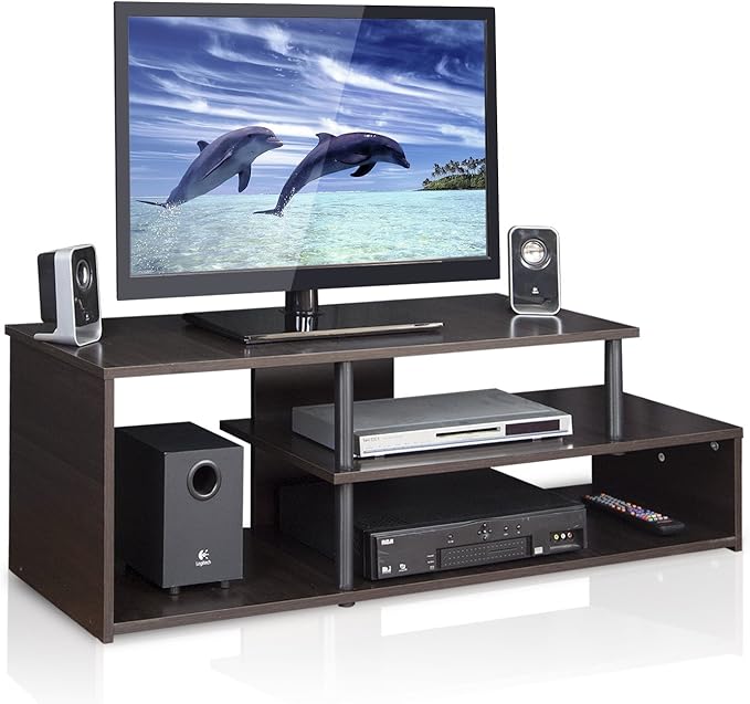 Furinno Econ Low Rise TV Stand, Espresso/Black