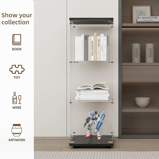 Display Cabinet with Glass Door and Lock, 3-Shelf Fast Installation Curio