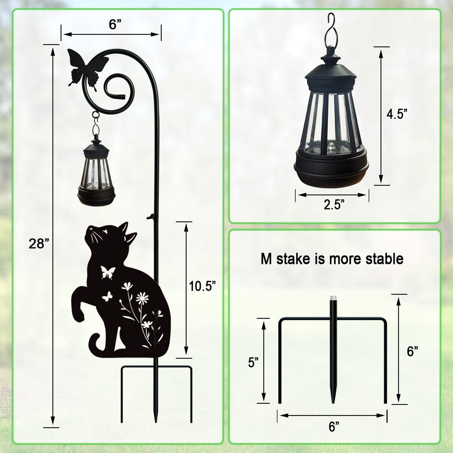 YY Gardenia Metal Cat Stake with Solar Lights Outdoor Decorative, Black Cats Lawn Ornaments, Womens Gifts Unique, Garden Silhouette Animal Decor
