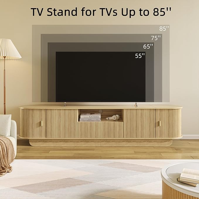 86.61'' Tambour TV Stand for 55-85 Inch, Modern Entertainment Center