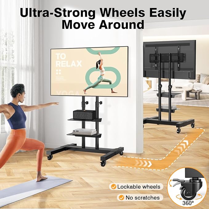Mobile TV Stand Rolling TV Cart Floor Stand