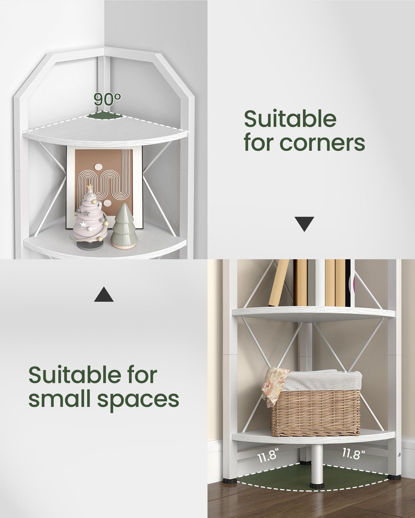 CHOEZON 5-Tier Corner Shelf, Industrial Corner Bookshelf, 59.4" Corner Storage Stand, Plant Stand Display Shelf, Corner Bookcase for Bedroom, Living Room, Home Office, White TCJ10WB
