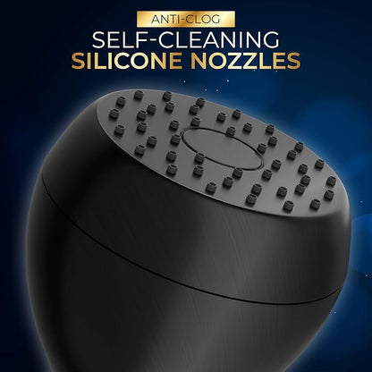 High Pressure Shower Head Matte Black - Powerful Deluxe Bathroom Showerhead with Strong Spray Stream and Small Silicone Nozzles - Universal Fit Works with High and Low Water Flow Showers-2.5 GPM