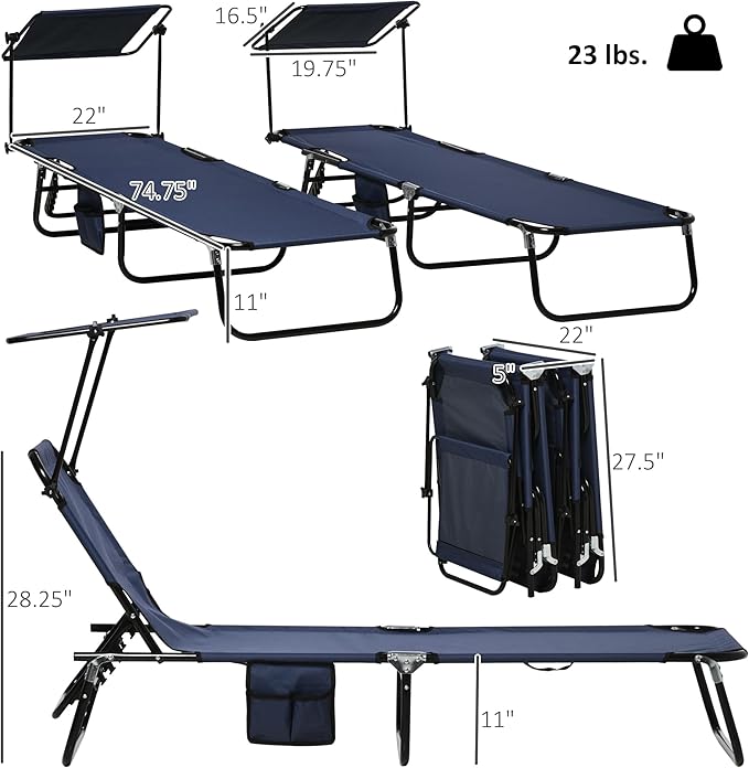 Outsunny Folding Chaise Lounge Pool Lounge Chairs Set of 2, Outdoor Sun Tanning