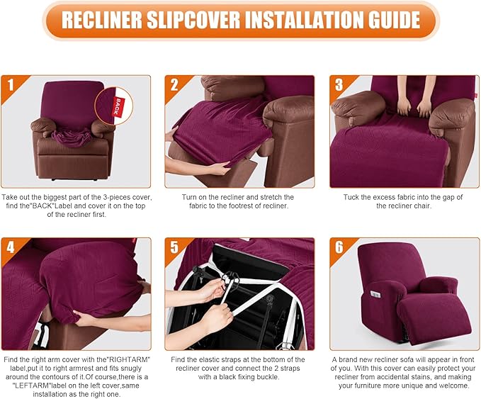 VANSOFY Recliner Chair Cover, 3-Pieces Stretch Recliner Covers