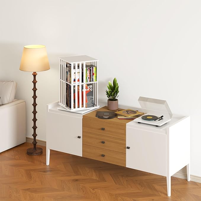 YOWOS Rotating Bookshelf Tower, 360° Display Spinning Bookcase, Bamboo