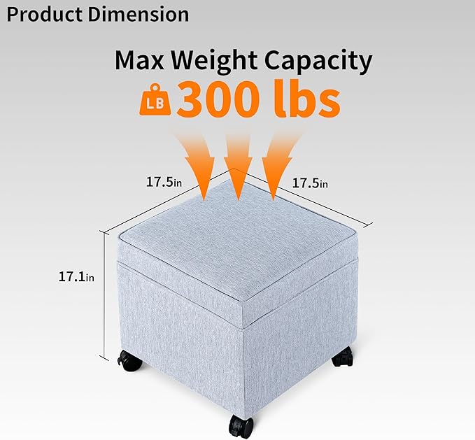 Adeco 17.5 inch Square Storage Ottoman