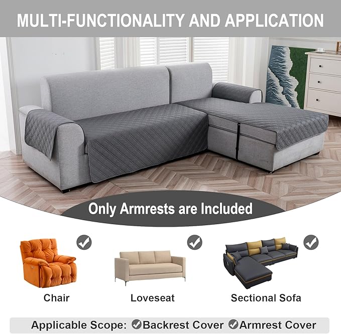 Genina Sofa Armrest Cover, Anti-Slip Armchair Slipcovers