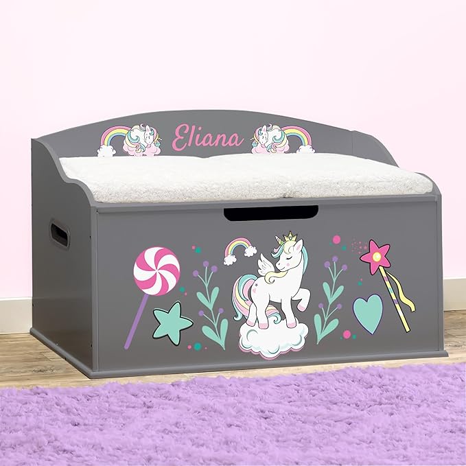 DIBSIES Personalized Creative Wonders Toy Box, Unicorns & Rainbows, 30 x 19.25