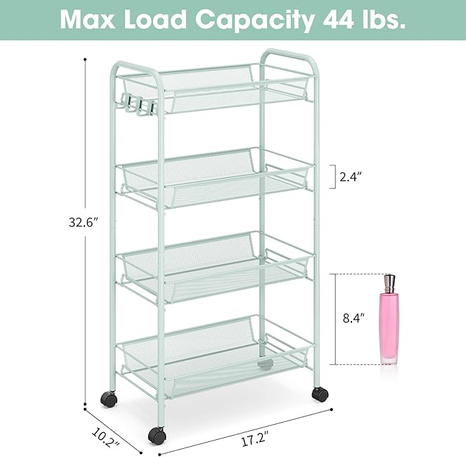 TOOLF 4-Tier Rolling Cart, Metal Utility Cart