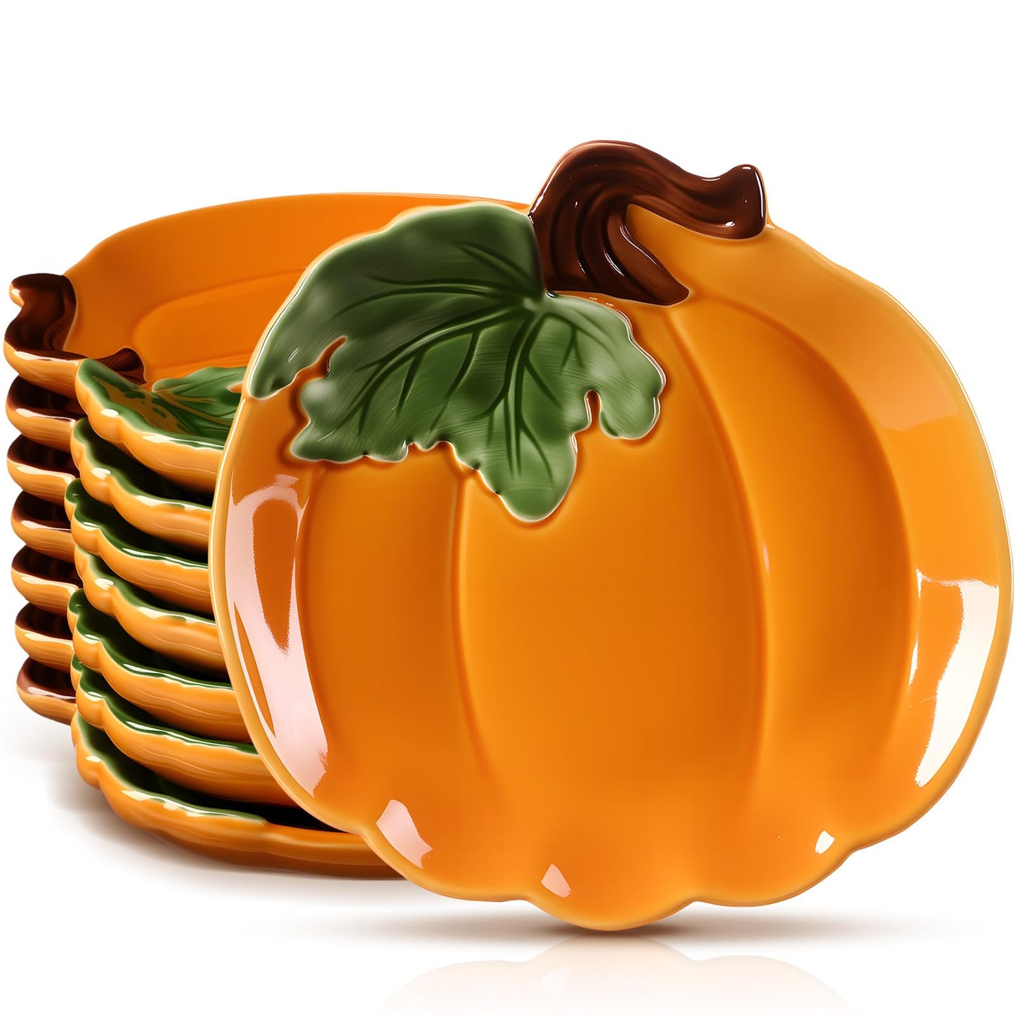 FillTouch 8 Pcs 5.91'' Ceramic Pumpkin Plates Fall Candy Dishes Platters Harvest Serving Bowl for Halloween Autumn Party Supplies Dinnerware(Orange)