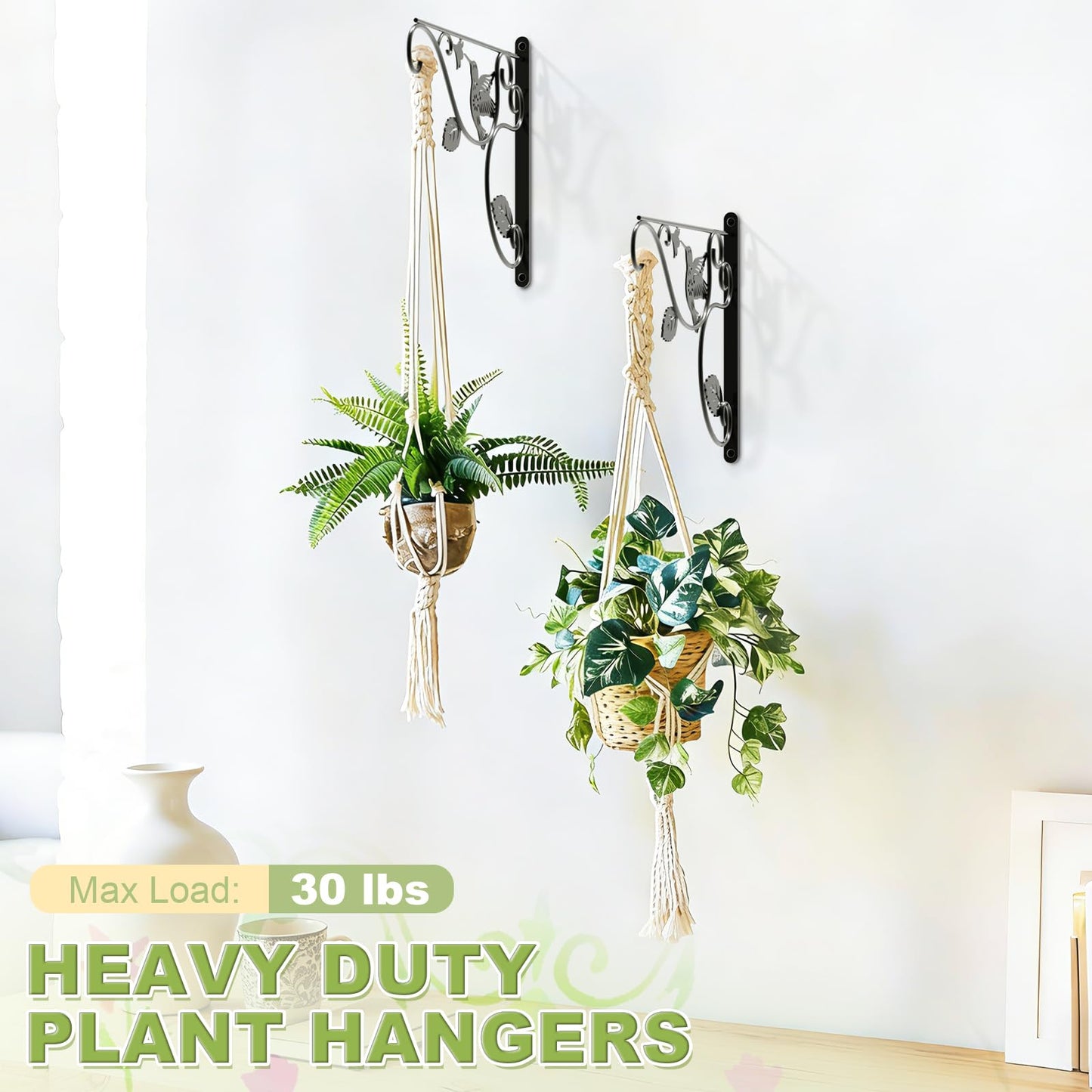 MEILIDY Hanging Plant Bracket, Metal Heavy Duty Plant Hanger Hooks for Indoor Outdoor, Black, 2 Pcs