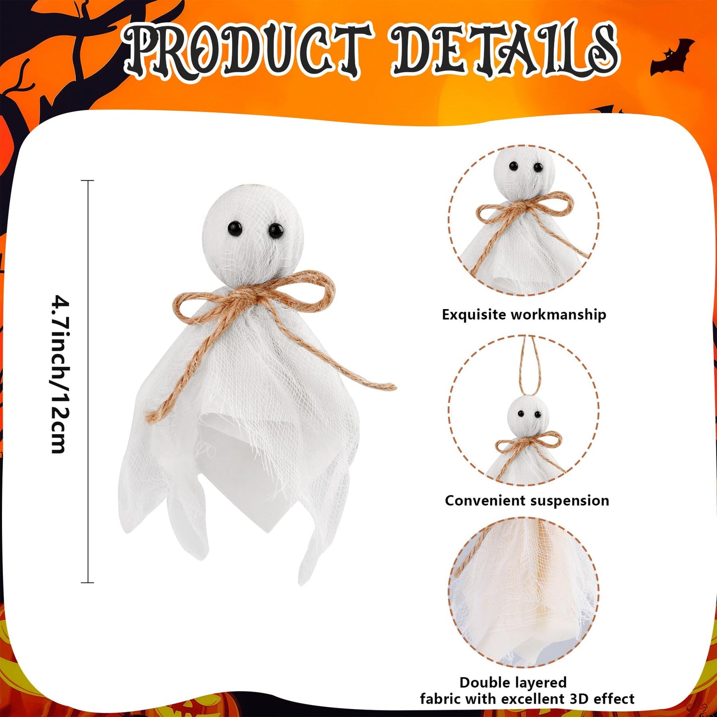 18 Pcs Halloween Ghost Hanging Ornaments Tree Farmhouse Rustic Cloth Ghosts Hanging Decoration for Front Yard Patio Lawn Garden Party Décor and Holiday Decorations