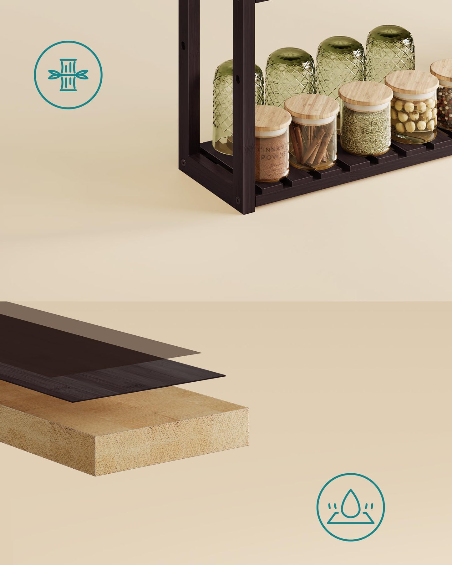 SONGMICS Bamboo Bathroom Shelf, 3-Tier Adjustable Plants Rack, Wall-Mounted or Stand, in The Living Room, Balcony, Kitchen, 5.9 x 23.6 x 21.3 Inches, Brown