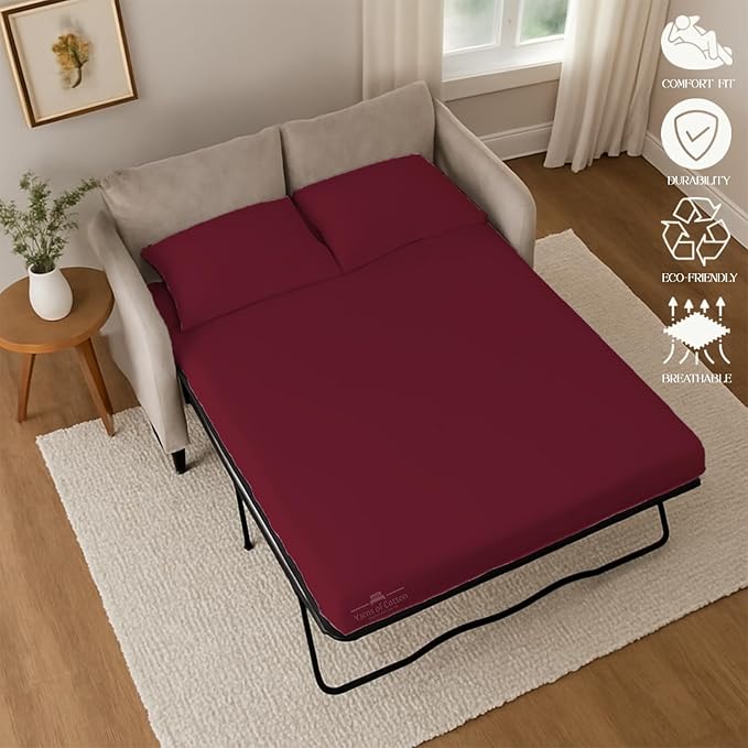 Sleeper Sofa Bed Sheet, 100% Cotton 400 Thread Count, 4 Piece Set, Deep Pocket