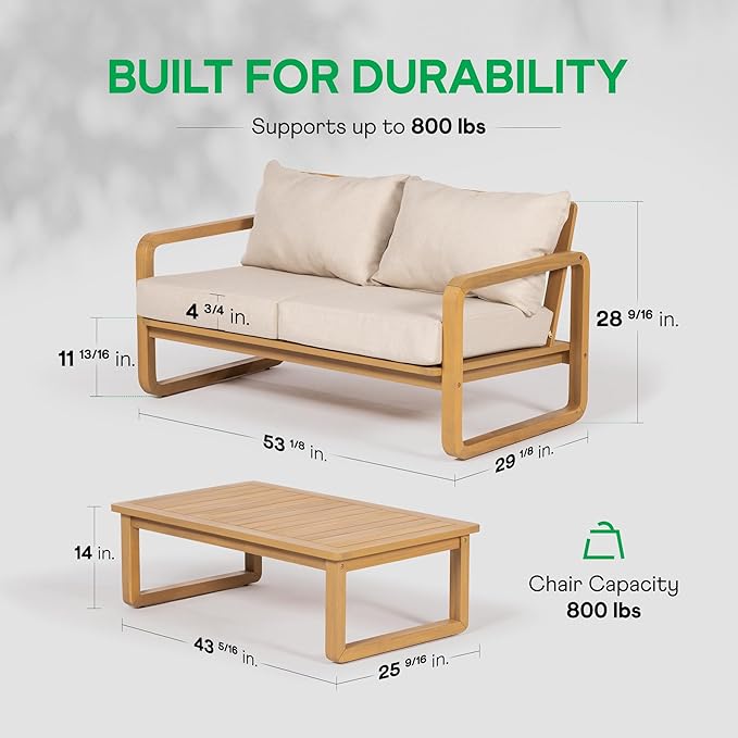 Idzo Ivy Loveseat with Coffee Table – Beige Fabric, 2-Seater Outdoor Sofa Set