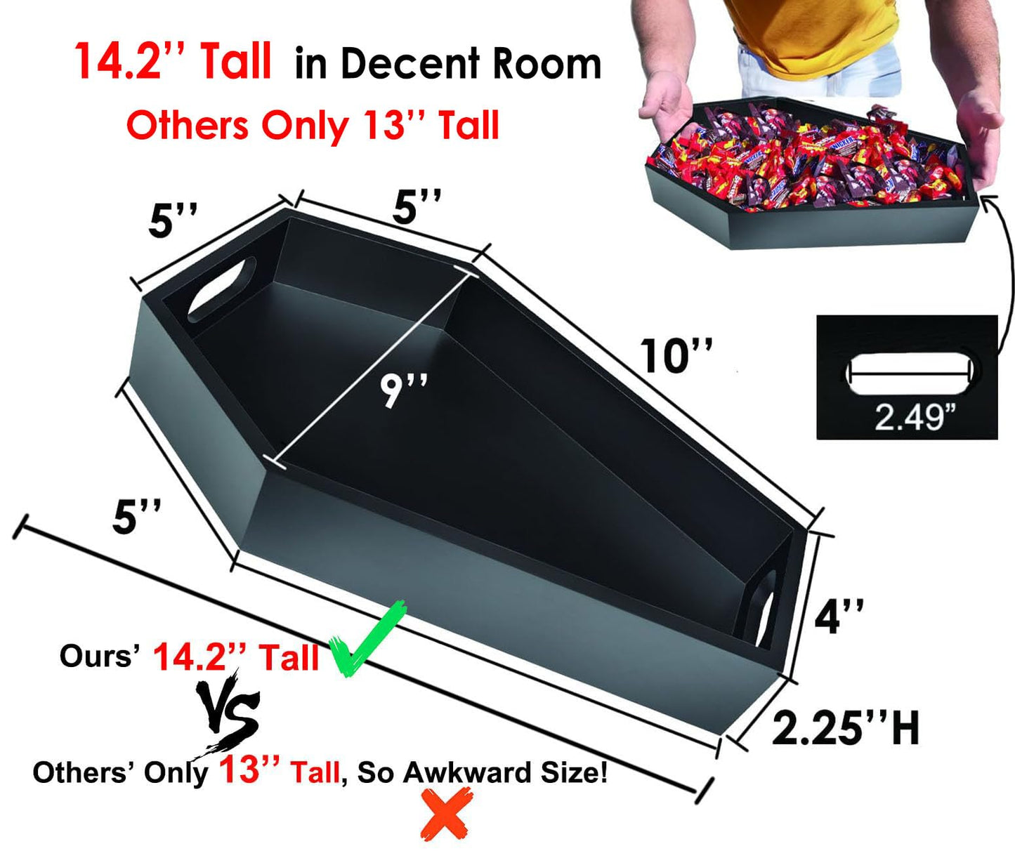 14.2'' Coffin Charcuterie Boards for Gothic Bedroom Kitchen Bathroom Decor - Sturdy Solid Wooden Spooky Halloween Tray for Emo Home