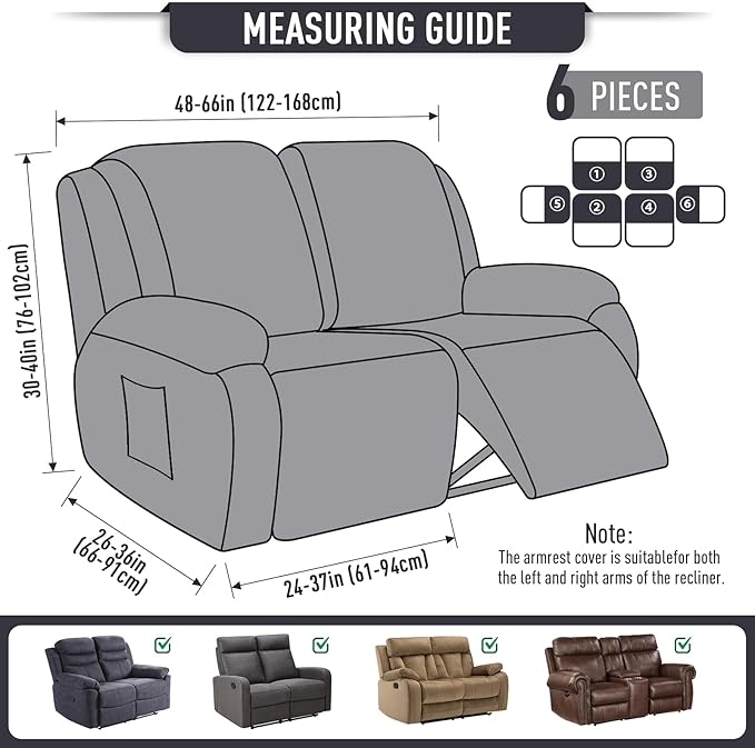 TAOCOCO Recliner Loveseat Slipcover, 6 Pieces Dual Recliner Sofa Covers