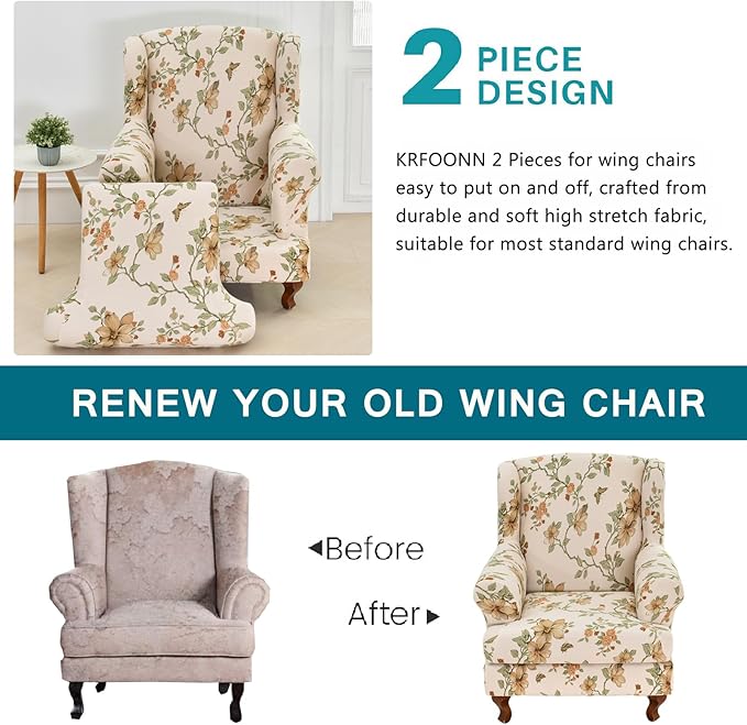 KRFOONN Wingback Chair Covers Slipcovers 2 Piece Stretch Wing Chair Covers