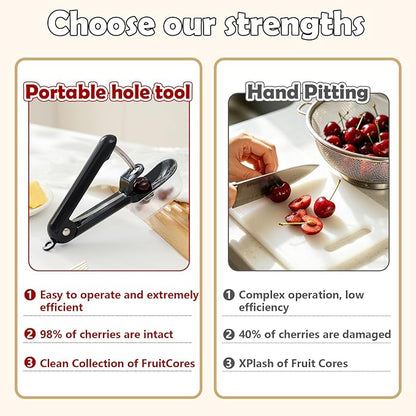Cherry Pitter Tool, Stainless Steel Cherry Pitter with Built-in Pit Catcher - Food Grade ABS & Steel Core Remover, Ergonomic Grip, Safety Lock, Dishwasher Safe