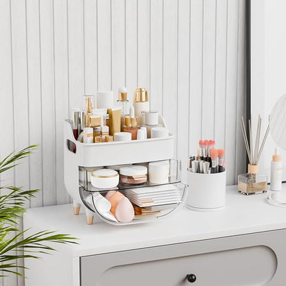 Yieach White Make up Organizers for Counter,Vanity and Dresser,Bathroom Makeup Organizer Countertop,Large Makeup Storage Organizer for Hair Tool,Beauty Products,Skin Care and Cosmetic Display Cases