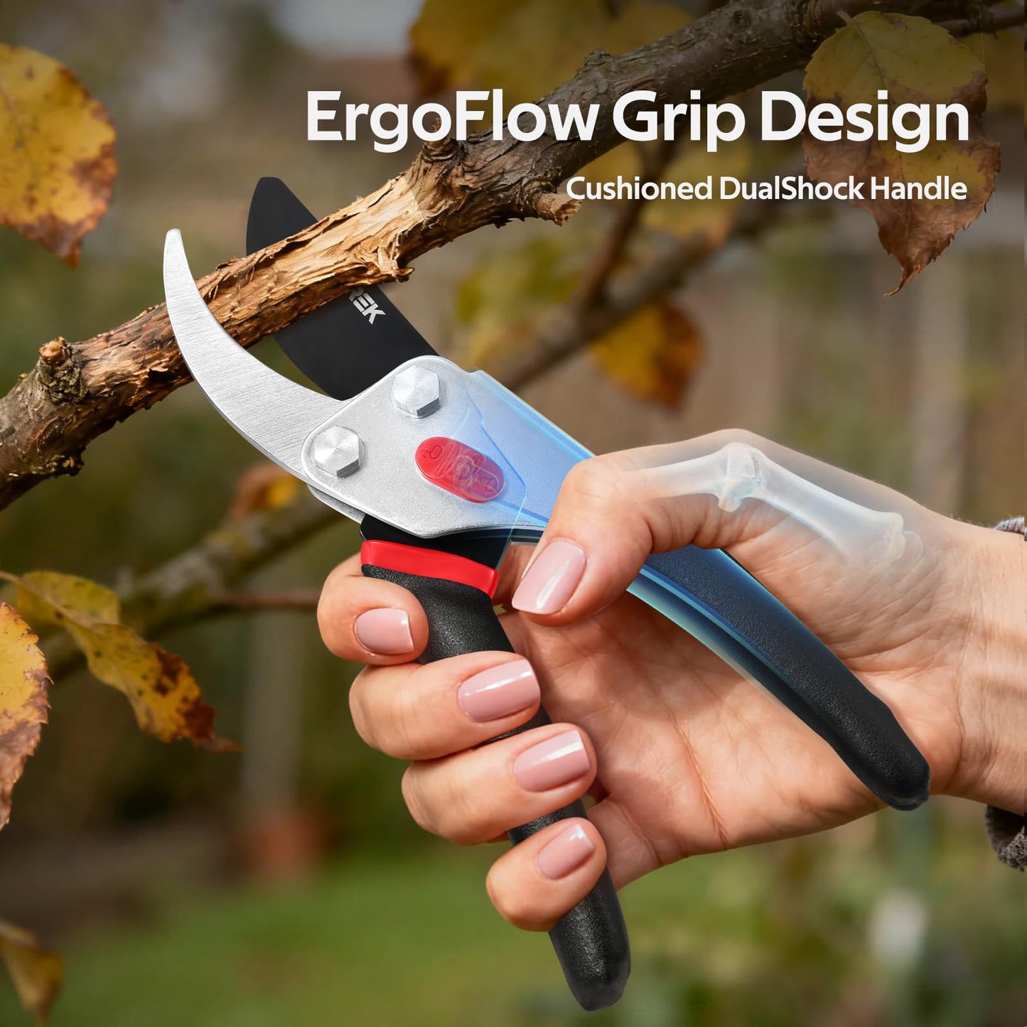 VOTREK® 8.5” Pruning Shears, Professional Garden Pruner with Jam-Proof Spring & Ever-Sharp SK5 Blade, Ergonomic Bypass Clippers for Rose, Tree Trimming, Heavy Duty Bonsai Scissor for Weak Hand