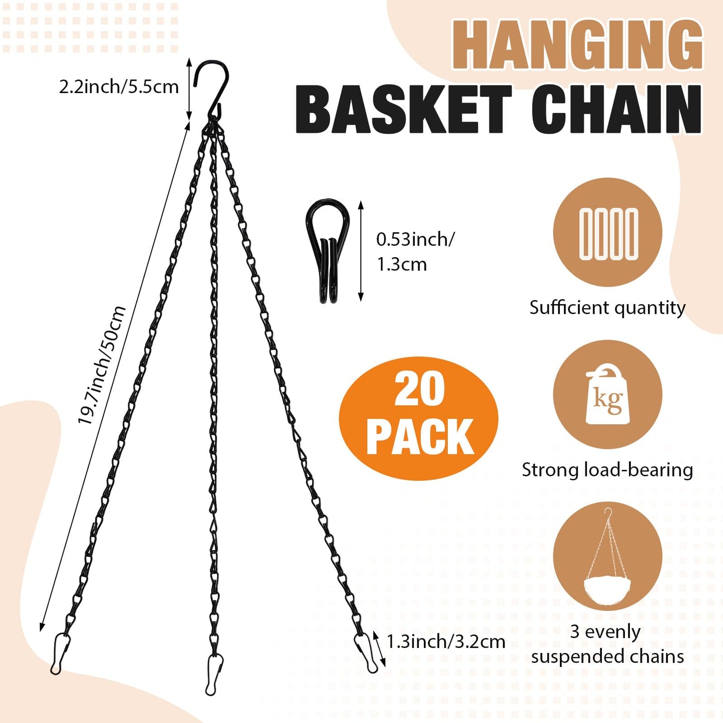 Otoolling 20 Pack 23 Inch Hanging Basket Chain Plant Hanging Chains with Hook Flower Pot Hangers Metal Plant Hanger Replacement Pot Holder for Planters, Bird Feeders and Lanterns