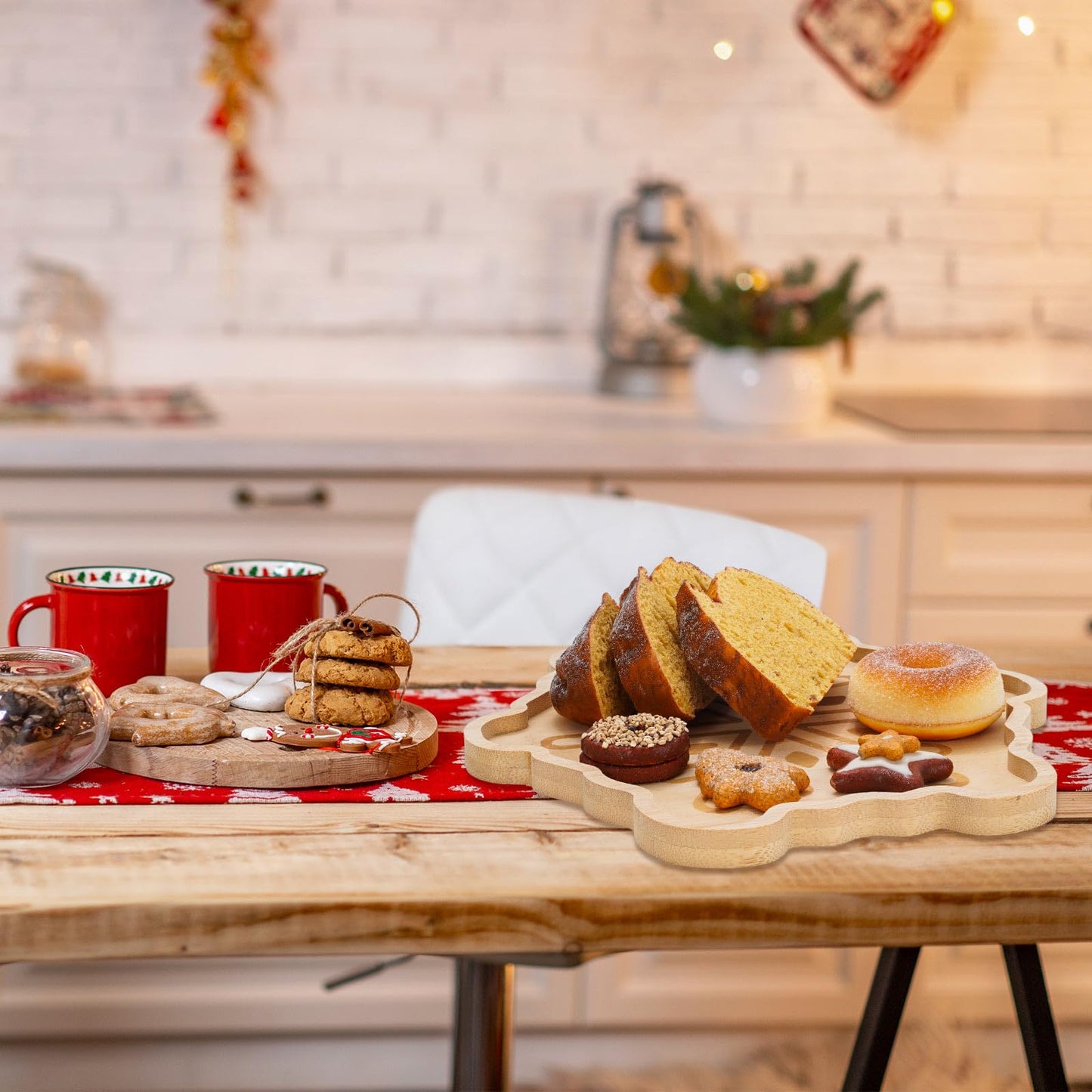 Whaline 2Pcs Winter Charcuterie Board Snowflake Serving Trays Wood Appetizer Boards Christmas Snacks Serving Platters for Home Party Food Supplies, 11 x 11 x 0.6 In
