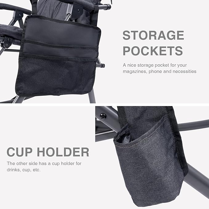 EVER ADVANCED Oversized Folding Rocking Camping Chair, Padded Portable Rocker