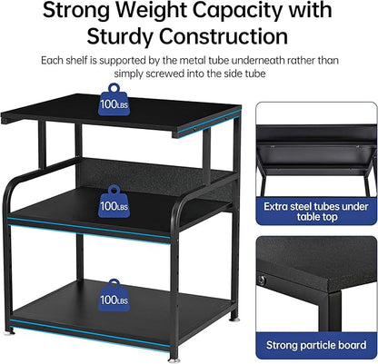 Fannova Printer Stand, 23.6 x18.9 x 30 Inches Large Printer Table with Adjustable Storage Shelf, 3 Tier Rolling Printer Cart with Wheels for Home Office, Stand for Heat Press Mini Fridge, Black
