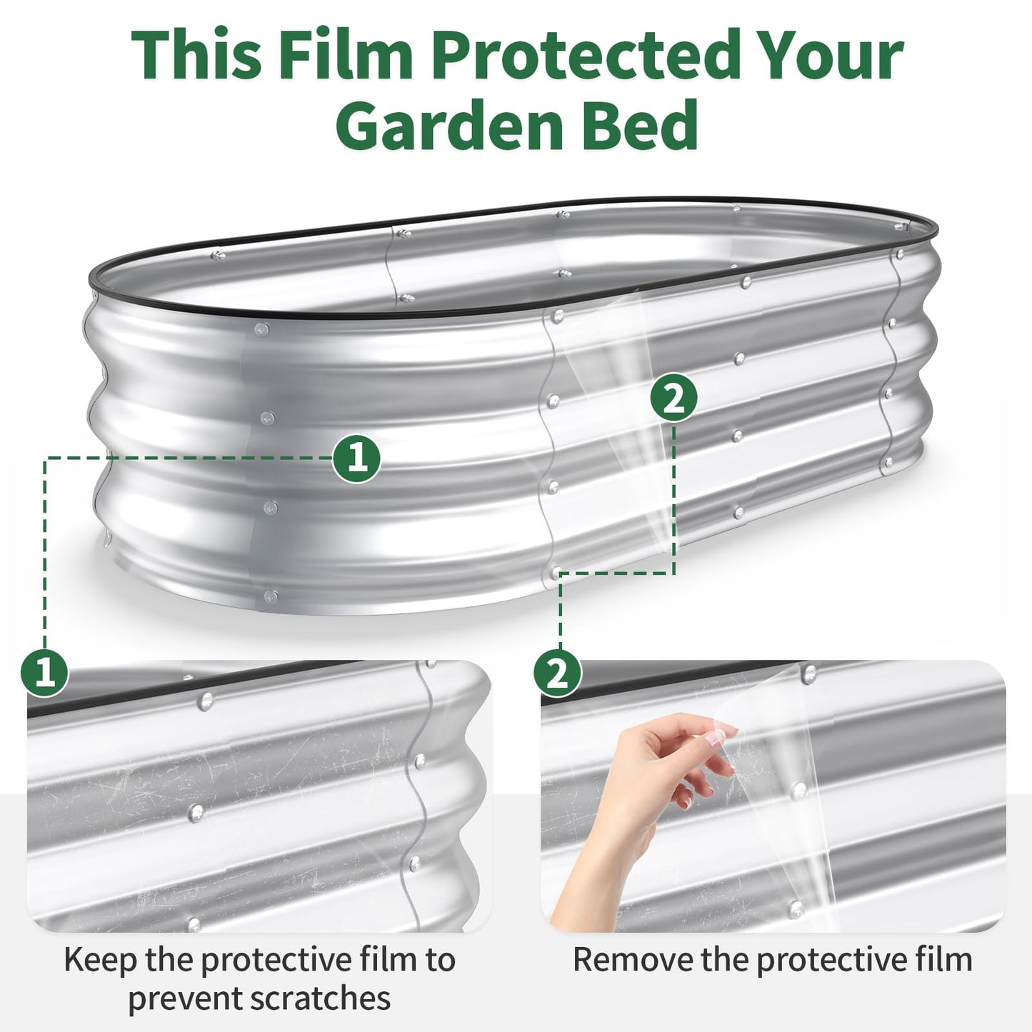 Kesfitt Raised Garden Bed, 4x2x1 FT Galvanized Steel Metal Raised Garden Bed, Oval Open-Bottom Design, 12-Inch Deep for Outdoor Vegetable & Herb Gardening, Silver