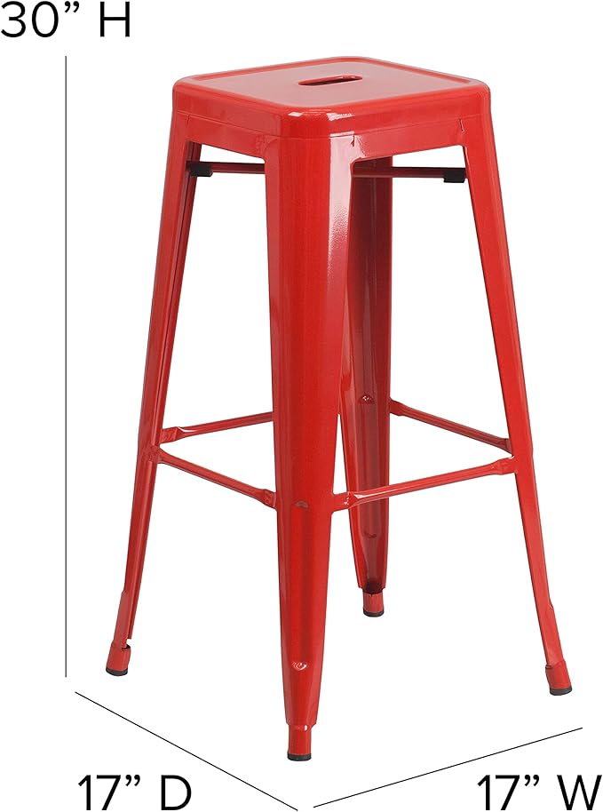 Flash Furniture Commercial Grade 30" High Backless Red Metal Indoor-Outdoor