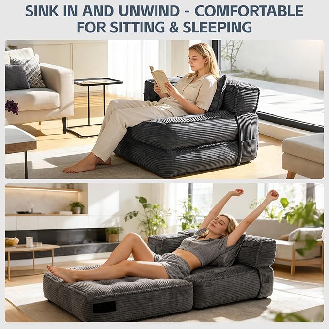 Folding Sofa Bed Chair with Armrests, Convertible Futon Couch Sleeper Chair