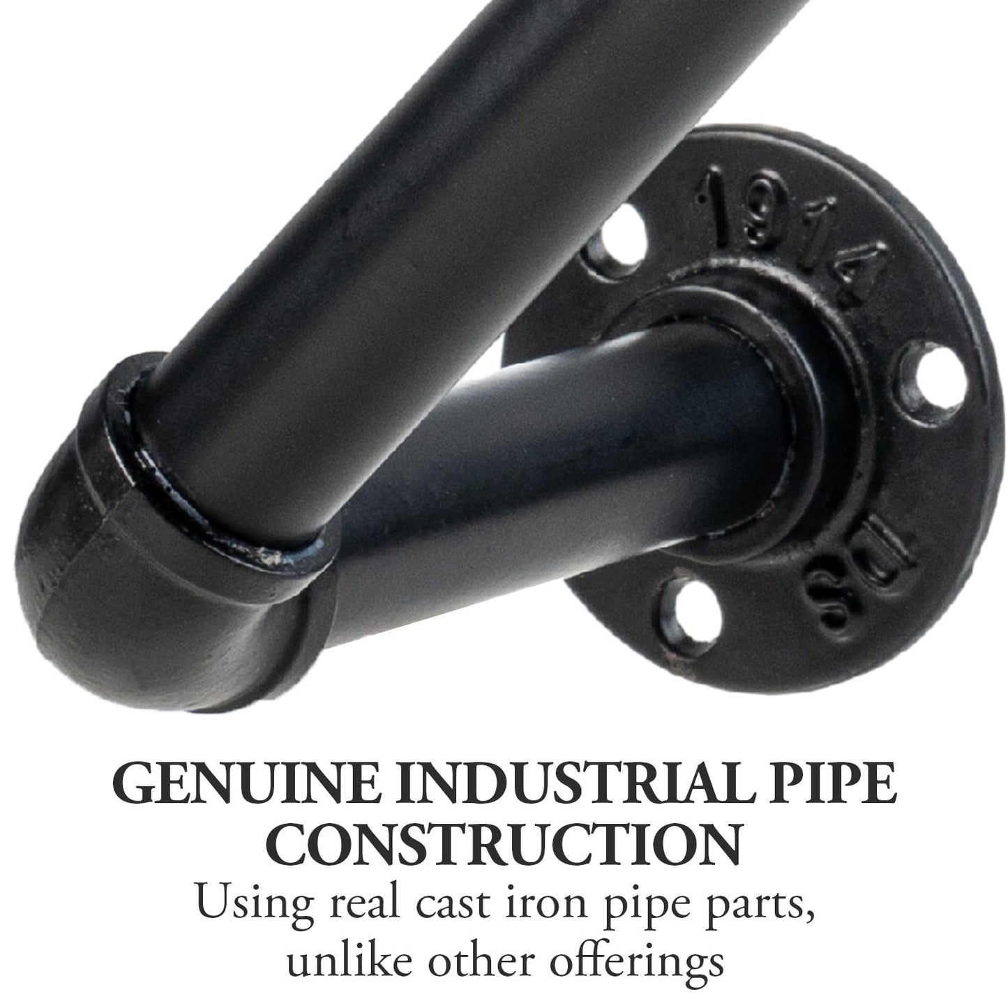 MyGift Wall Mounted Garden Hose Holder, Industrial Matte Black Metal Pipe Design Watering Tube Reel Rack, Decorative Pipework Hook for Hanging Water Hosepipe